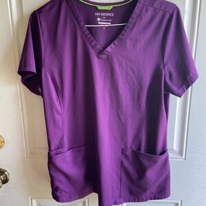 Healing Hands scrub top purple large polyester spandex